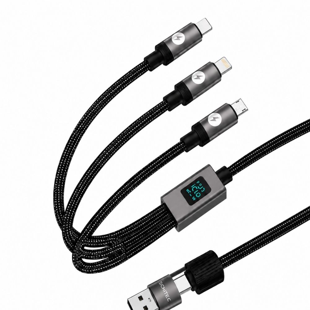 SChitec 5in1 100W Göstergeli Type-C ve UsbA Girişli Micro Type-C Lightning Çıkışlı Hızlı Şarj 1.2m