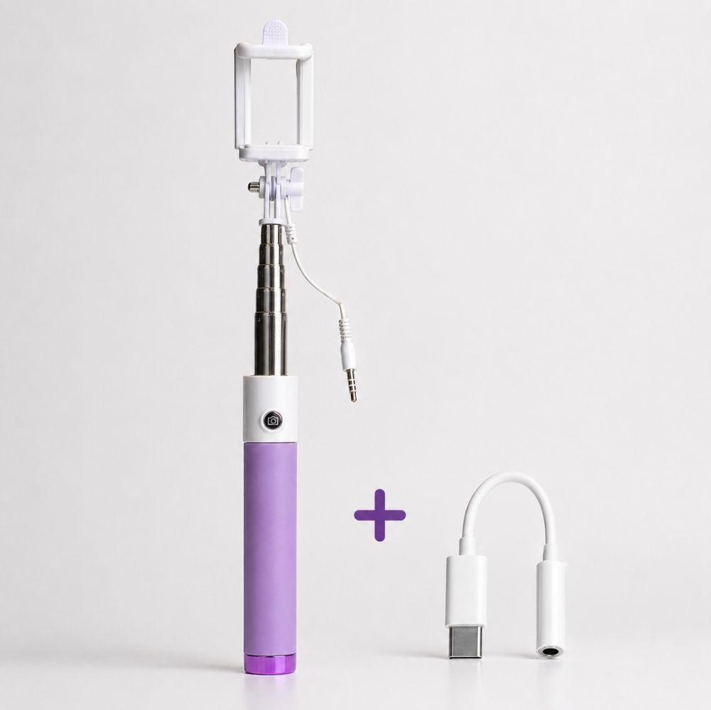 Philips Type-C to 3.5mm Jack Dönüştürücü 270 Derece Dönebilen Premium Selfie Çubuğu Lila 2023Yeni3611UC10