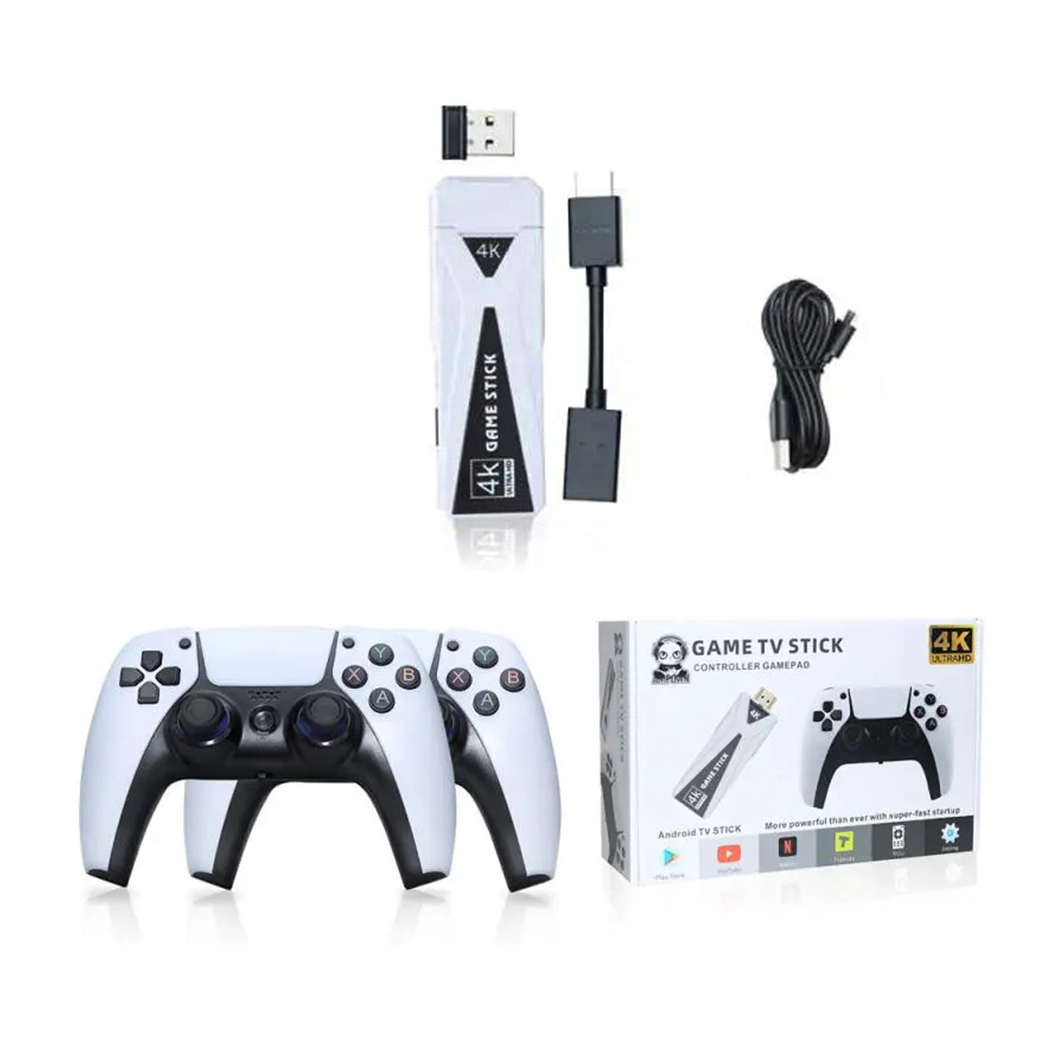 Winex 4K Android TV Stick ve Retro Game Konsol 10000 Atari Makinası Oyunlu 64GB Beyaz